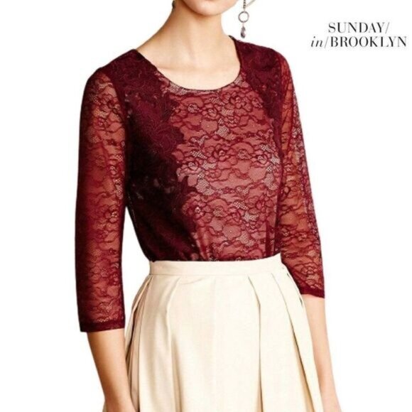 Sunday‎ in Brooklyn Ardith Women’s 3/4 Sleeve Tops Lace Casual Blouses T … - Picture 1 of 6